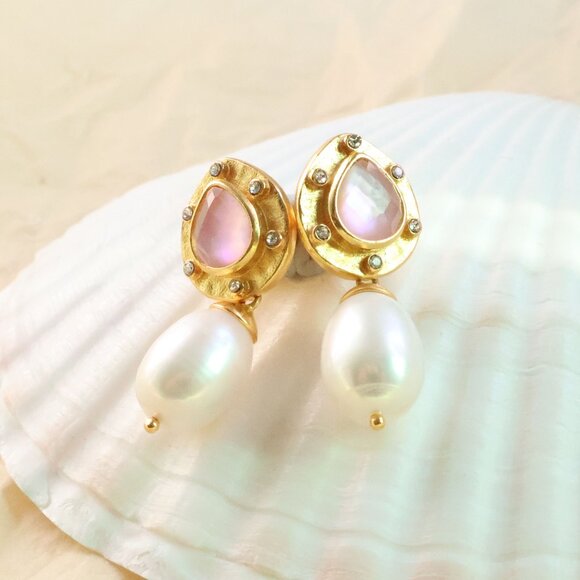 Julie Vos Gold Clementine Pearl Drop Earrings - Picture 1 of 2